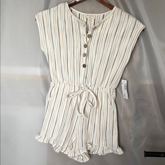 Hayden Girls Button-Front Striped Romper - Picture 6 of 10